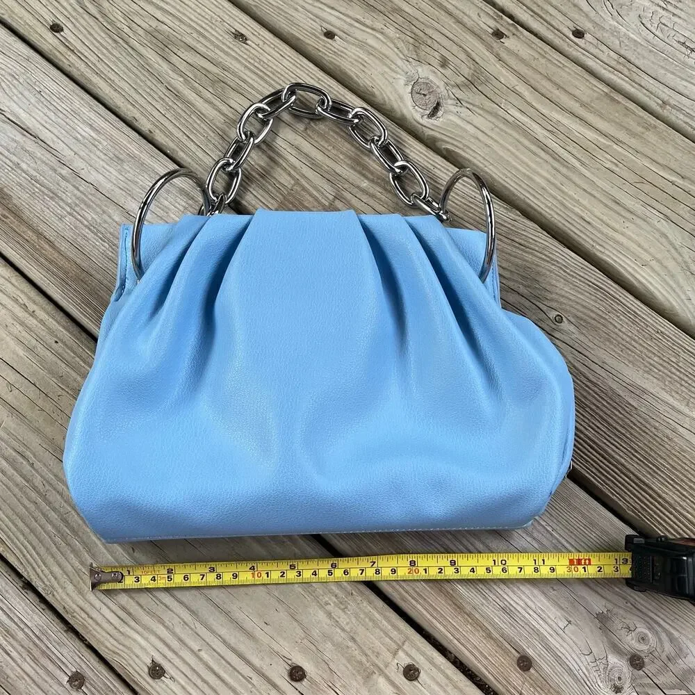 House Of Want Blue Chill Vegan Leather Frame Clutch Satchel NWOT